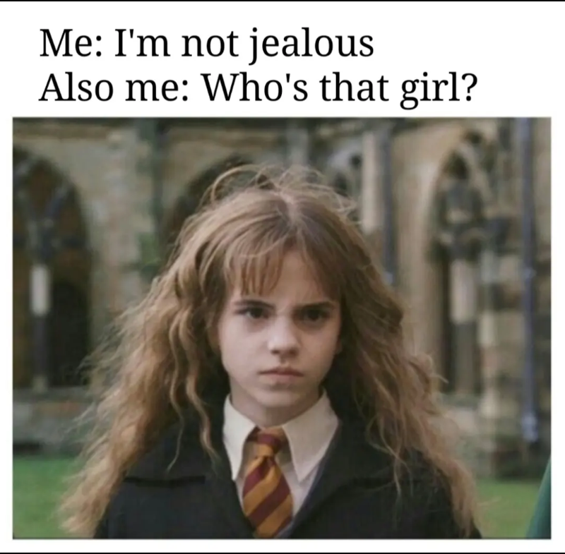 Me: I'm not jealous Also me: Who's that girl?