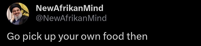 NewAfrikanMind @NewAfrikan Mind Go pick up your own food then