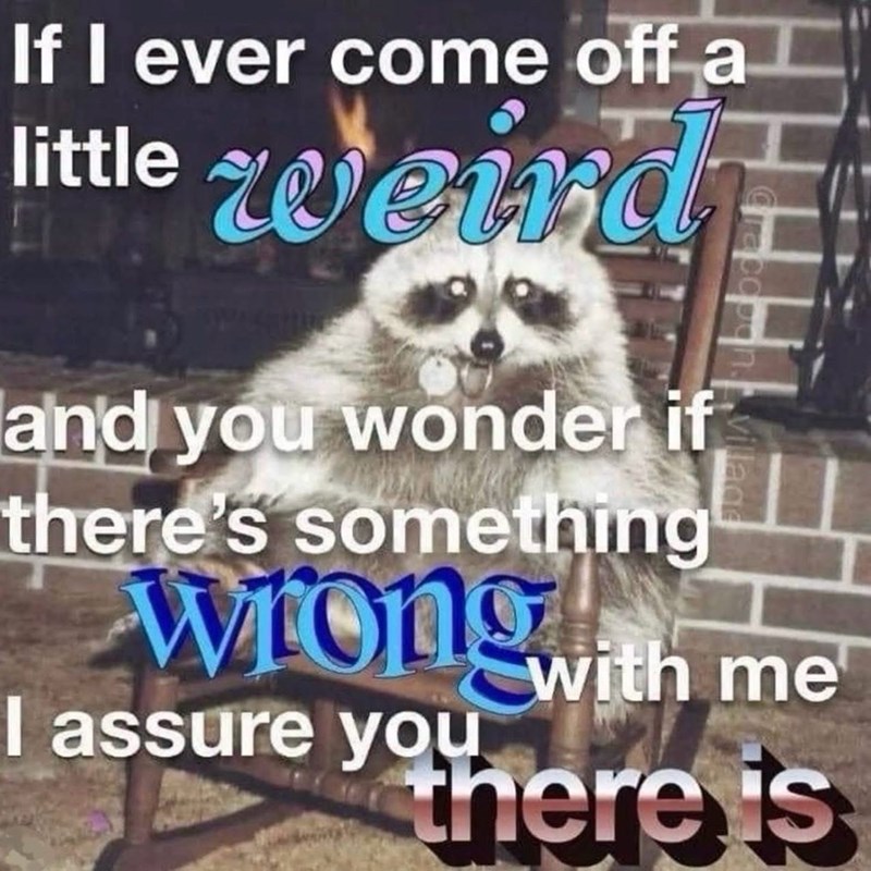 If I ever come off a little weird and you wonder if there's something Wrong I assure you Swith me there is