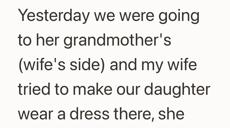 Yesterday we were going to her grandmother's (wife's side) and my wife tried to make our daughter wear a dress there, she