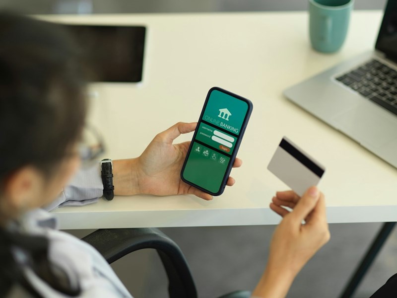 A customer checks their online banking.
