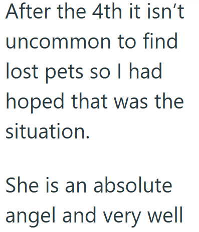 After the 4th it isn't uncommon to find lost pets so I had hoped that was the situation. She is an absolute angel and very well