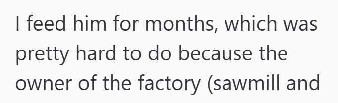 I feed him for months, which was pretty hard to do because the owner of the factory (sawmill and