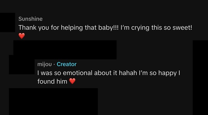 Sunshine Thank you for helping that baby!!! I'm crying this so sweet! mijou • Creator I was so emotional about it hahah I'm so happy I found him