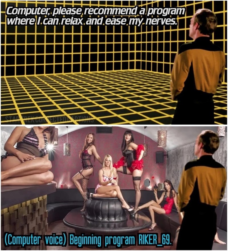 Computer, please recommend a program where I.can.relax and ease my nerves. STARREK GUR DTION (Computer voice) Beginning program RIKER_69.