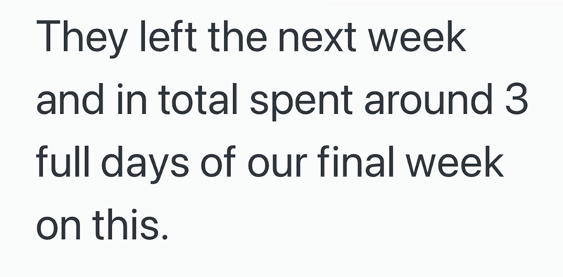 They left the next week and in total spent around 3 full days of our final week on this.