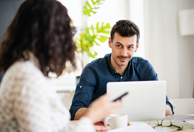 A customer talks to a bank representative.