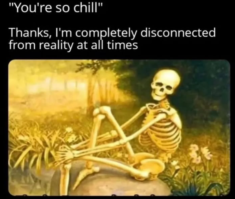 "You're so chill" Thanks, I'm completely disconnected from reality at all times