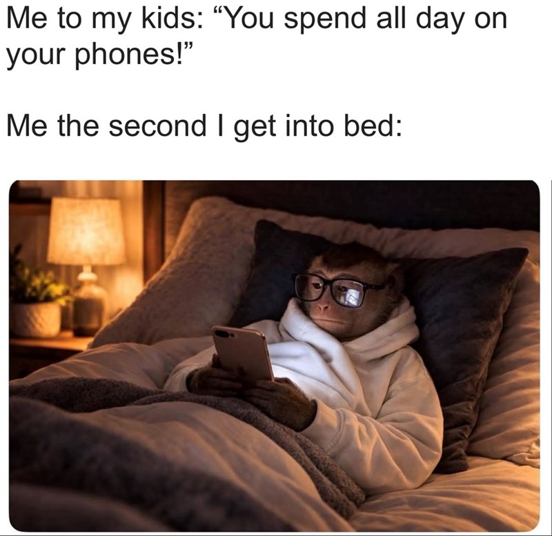 Me to my kids: "You spend all day on your phones!" Me the second I get into bed: