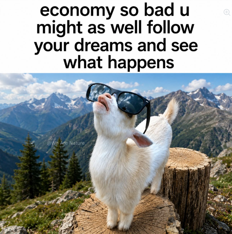 economy so bad u might as well follow your dreams and see what happens @We Are Nature