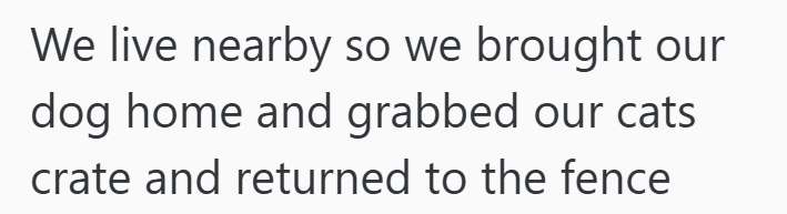 We live nearby so we brought our dog home and grabbed our cats crate and returned to the fence