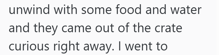 unwind with some food and water and they came out of the crate curious right away. I went to