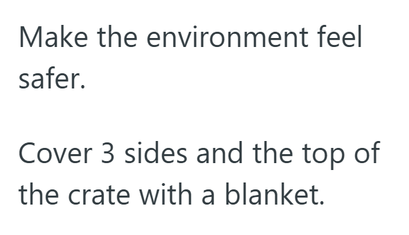 Make the environment feel safer. Cover 3 sides and the top of the crate with a blanket.