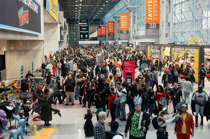 Large hall at a science fiction convention.