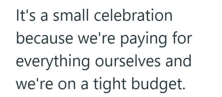 It's a small celebration because we're paying for everything ourselves and we're on a tight budget.