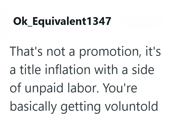 Ok_Equivalent1347 That's not a promotion, it's a title inflation with a side of unpaid labor. You're basically getting voluntold