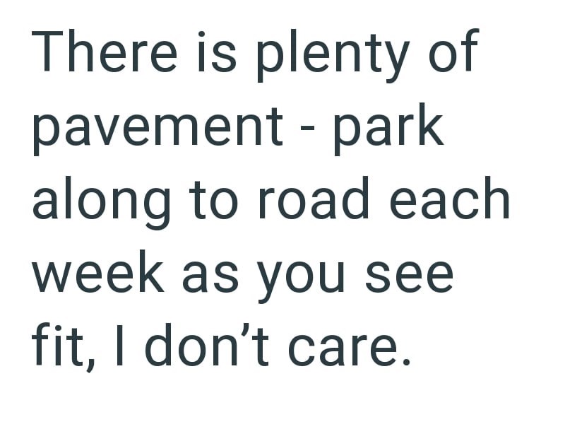 There is plenty of pavement - park along to road each week as you see fit, I don't care.