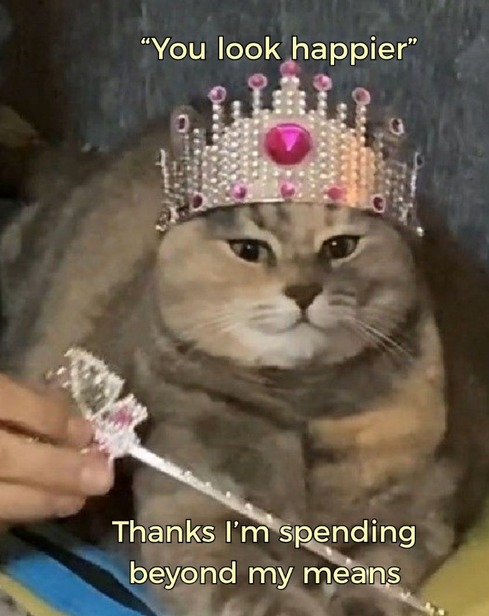 "You look happier" Thanks I'm spending beyond my means