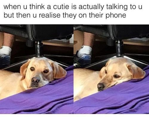 when u think a cutie is actually talking to u but then u realise they on their phone