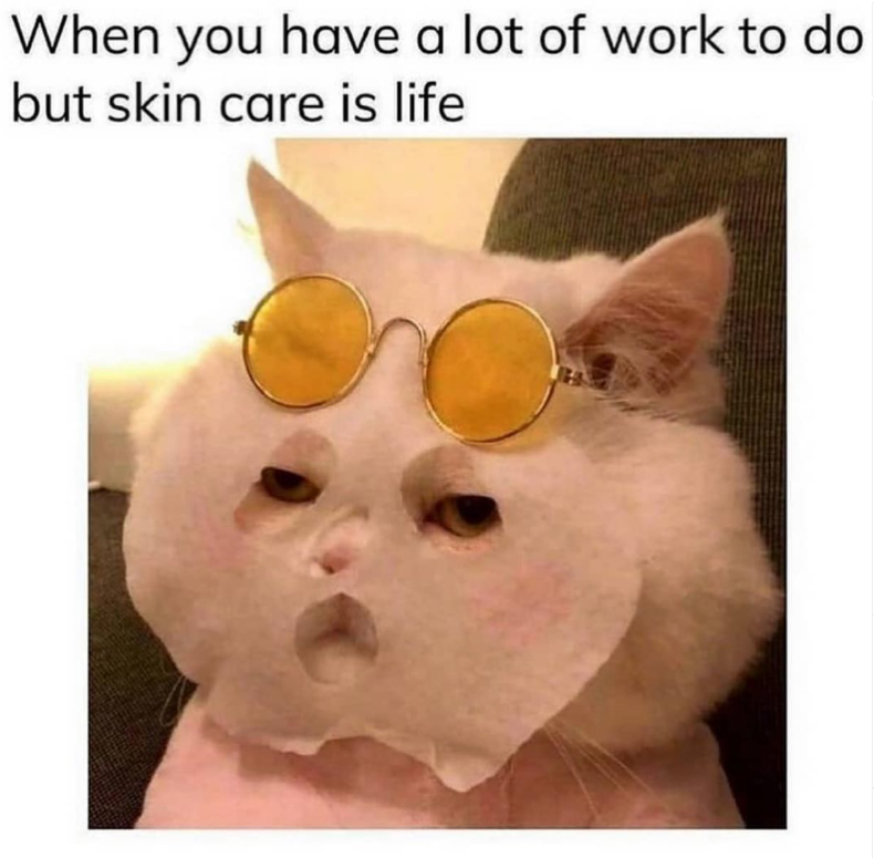 When you have a lot of work to do but skin care is life