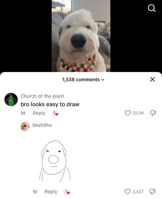 1,538 comments ✗ Church of the plant bro looks easy to draw 1d Reply bbzhohs 25.9K 1d Reply 3,621
