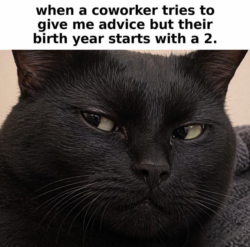 when a coworker tries to give me advice but their birth year starts with a 2.
