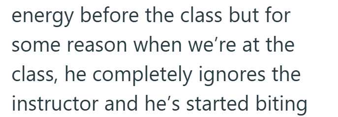 energy before the class but for some reason when we're at the class, he completely ignores the instructor and he's started biting