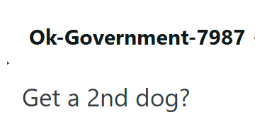 Ok-Government-7987 Get a 2nd dog?