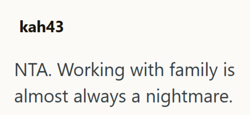kah43 NTA. Working with family is almost always a nightmare.