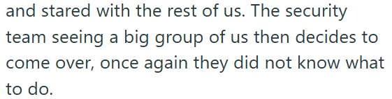 and stared with the rest of us. The security team seeing a big group of us then decides to come over, once again they did not know what to do.