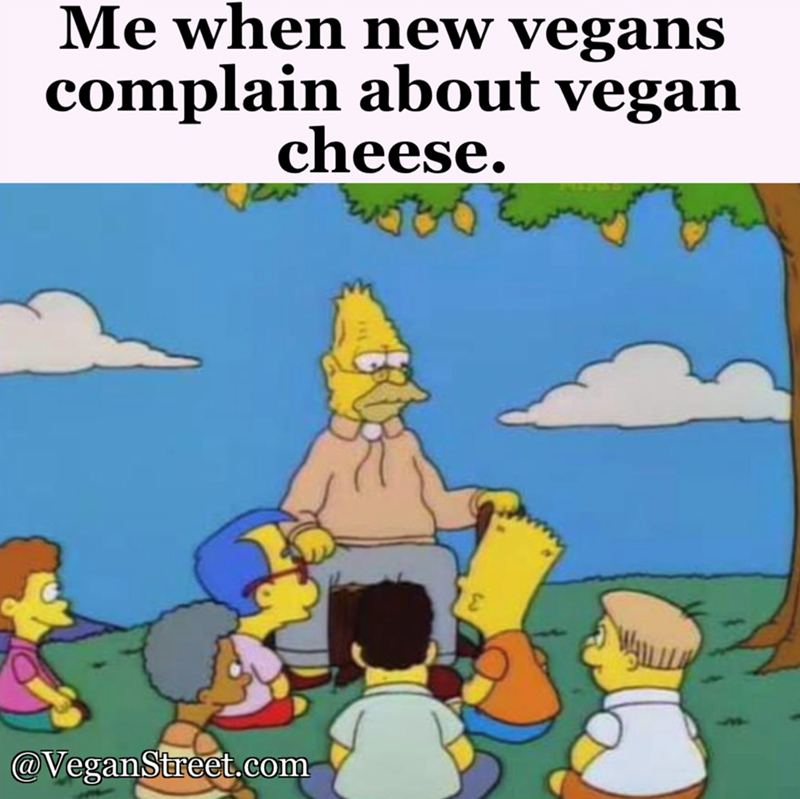 Me when new vegans complain about vegan cheese. @VeganStreet.com E
