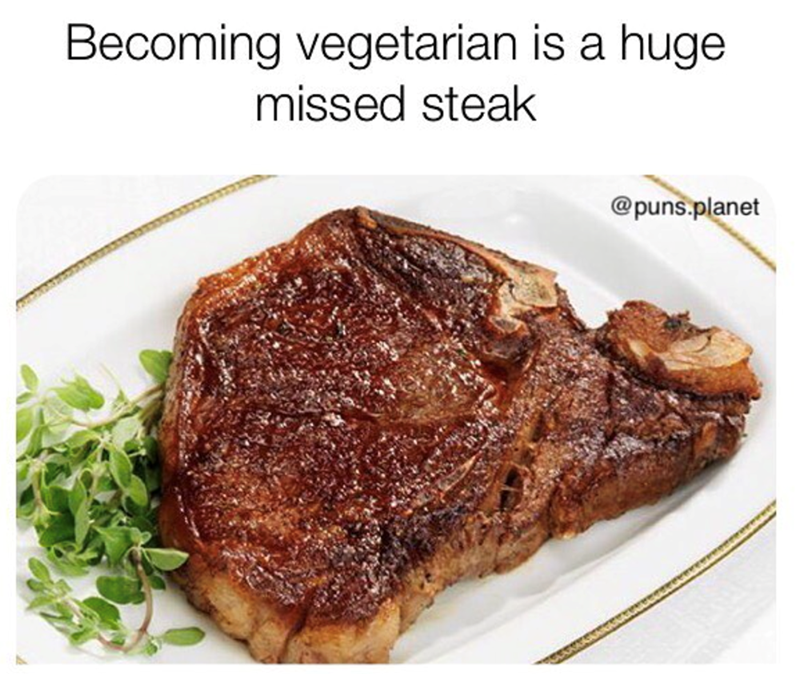Becoming vegetarian is a huge missed steak @puns.planet