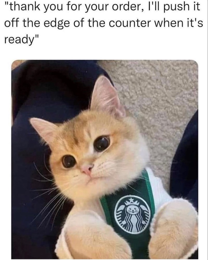 "thank you for your order, I'll push it off the edge of the counter when it's ready"