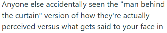 Anyone else accidentally seen the "man behind the curtain" version of how they're actually perceived versus what gets said to your face in