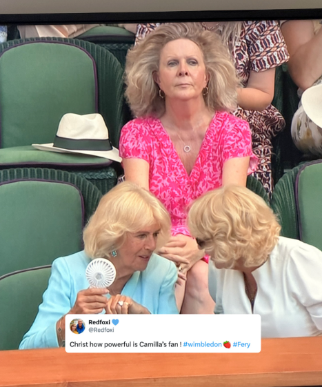 Redfoxi❤ @Redfoxi Christ how powerful is Camilla's fan! #wimbledon #Fery 000000