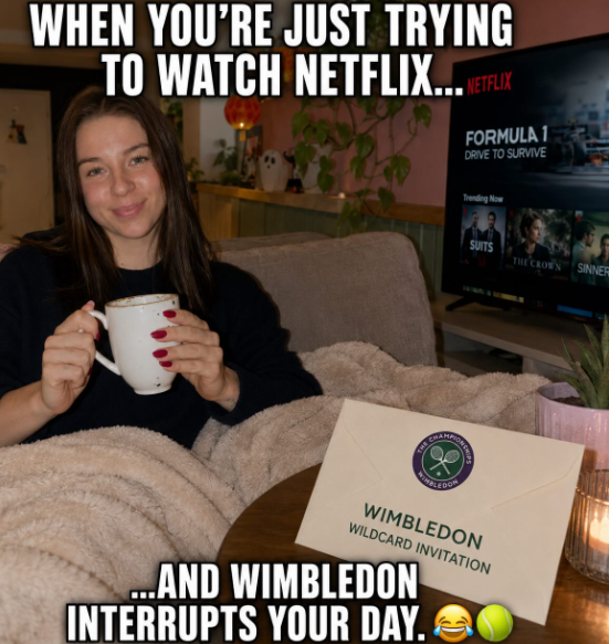 WHEN YOU'RE JUST TRYING TO WATCH NETFLIX... NETFLIX FORMULA 1 DRIVE TO SURVIVE Trending Now SUITS THE CROWN SINNER CHAMP HONCH WINKLEDON WIMBLEDON WILDCARD INVITATION ...AND WIMBLEDON INTERRUPTS YOUR DAY.