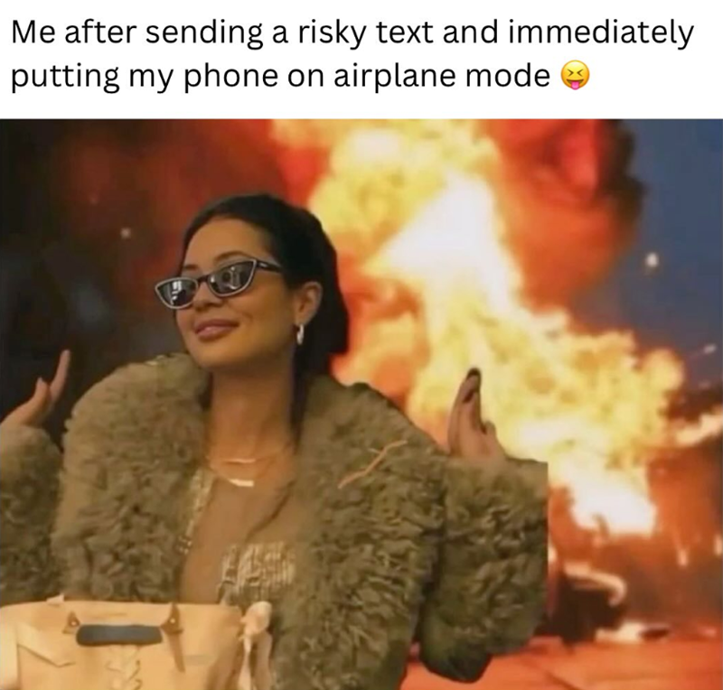 Me after sending a risky text and immediately putting my phone on airplane mode →