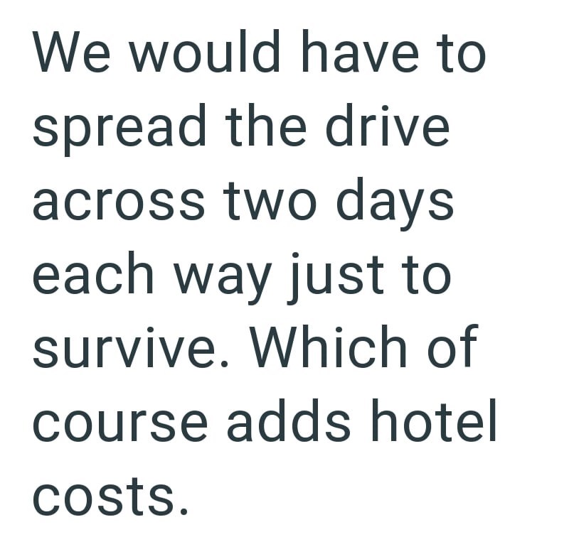 We would have to spread the drive across two days each way just to survive. Which of course adds hotel costs.