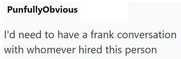 PunfullyObvious I'd need to have a frank conversation with whomever hired this person