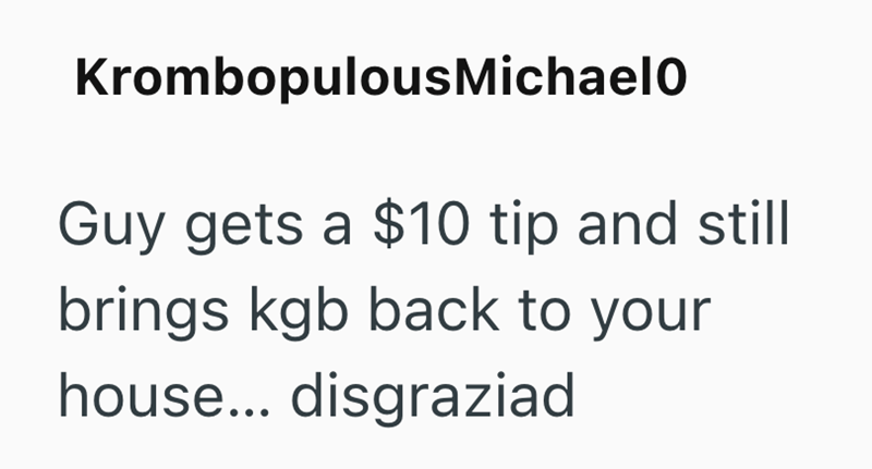 Krombopulous Michael0 Guy gets a $10 tip and still brings kgb back to your house... disgraziad