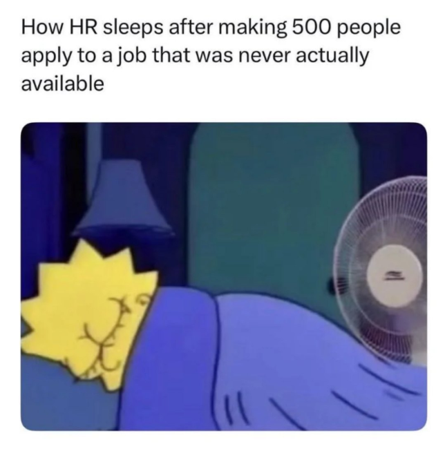 How HR sleeps after making 500 people apply to a job that was never actually available