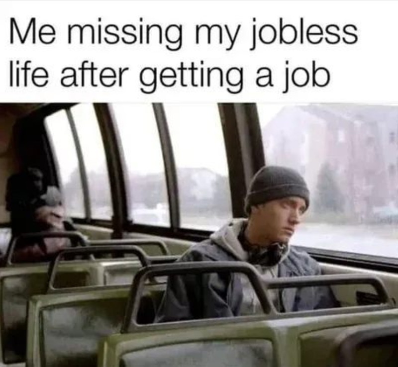 Me missing my jobless life after getting a job