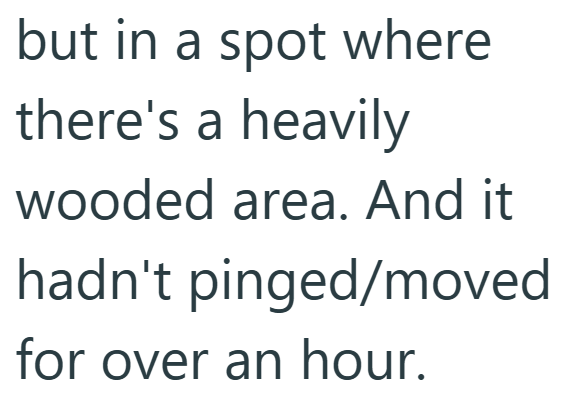 but in a spot where there's a heavily wooded area. And it hadn't pinged/moved for over an hour.