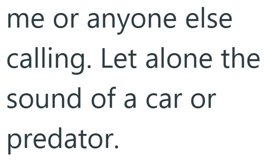 me or anyone else calling. Let alone the sound of a car or predator.