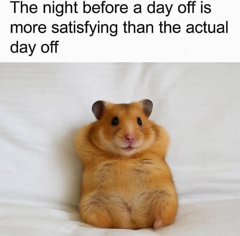 The night before a day off is more satisfying than the actual day off