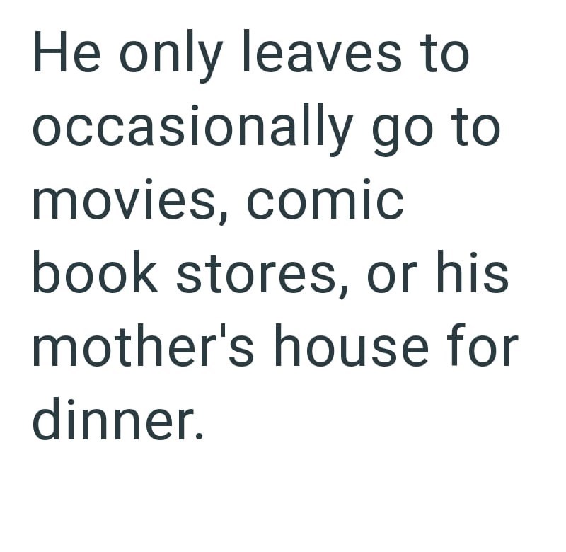 He only leaves to occasionally go to movies, comic book stores, or his mother's house for dinner.