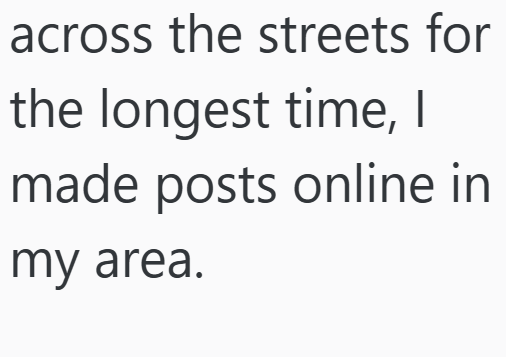across the streets for the longest time, I made posts online in my area.