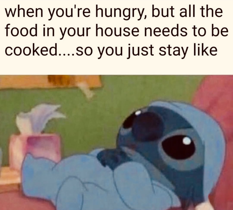 when you're hungry, but all the food in your house needs to be cooked....so you just stay like