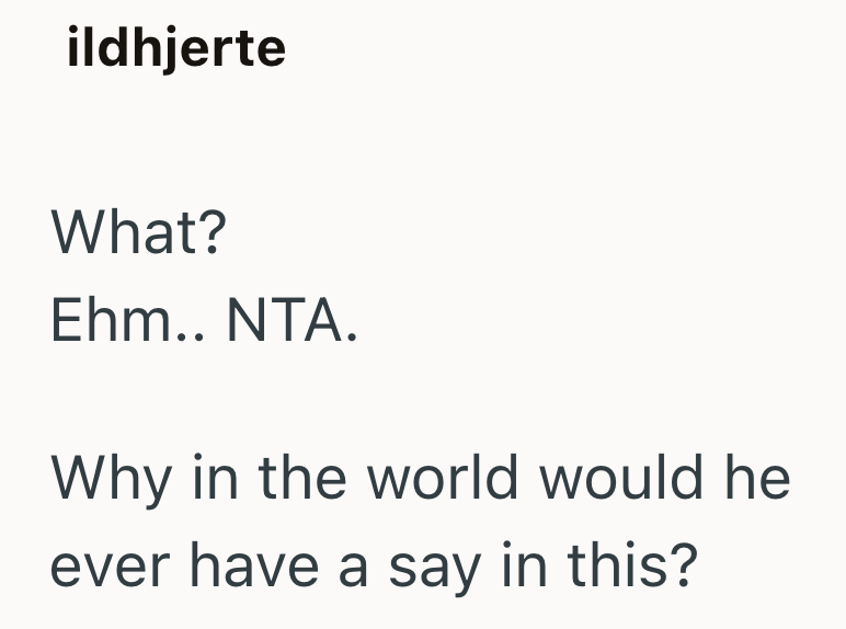 ildhjerte What? Ehm.. NTA. Why in the world would he ever have a say in this?