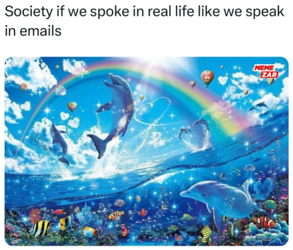 Society if we spoke in real life like we speak in emails MEME ZAR